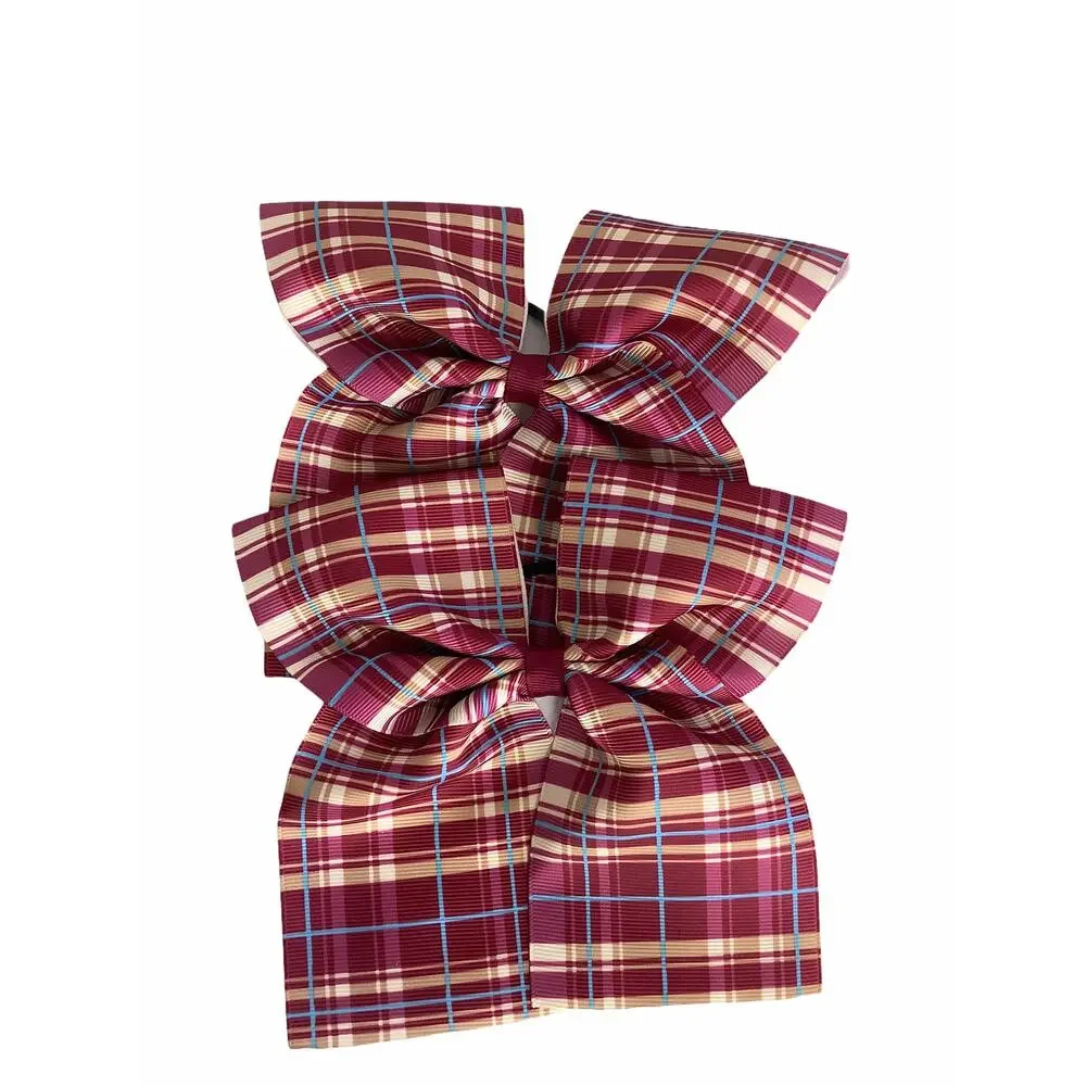 Girl’s Burgundy, beige & blue Plaid Bow Ties NEW